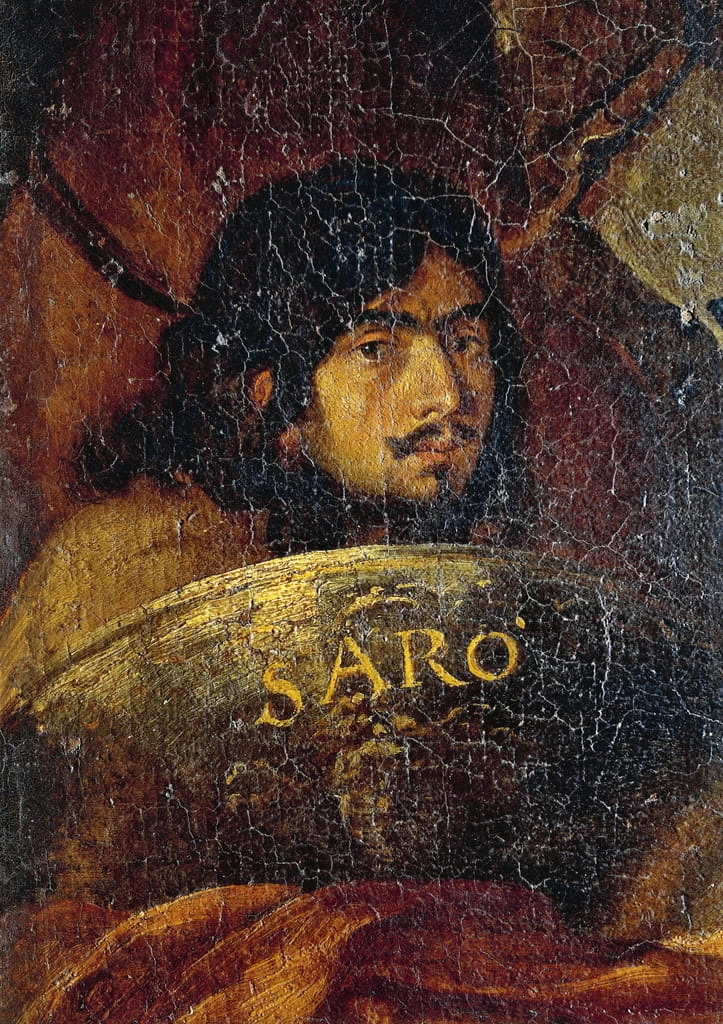 Autoritratto del pittore, particolare della battaglia tra cristiani e turchi - Palazzo Pitti